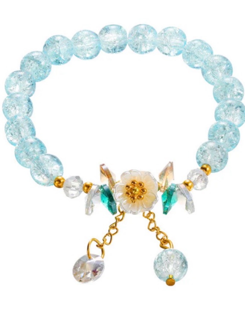 Buddha Stones Simple Design Flower Charm Glass Bead Bracelet